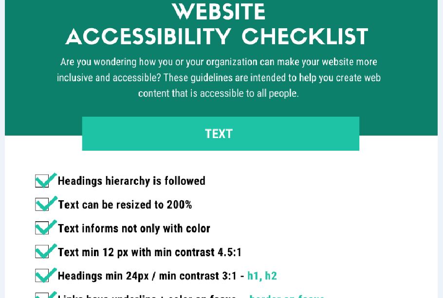 a list of accessibility guidelines
