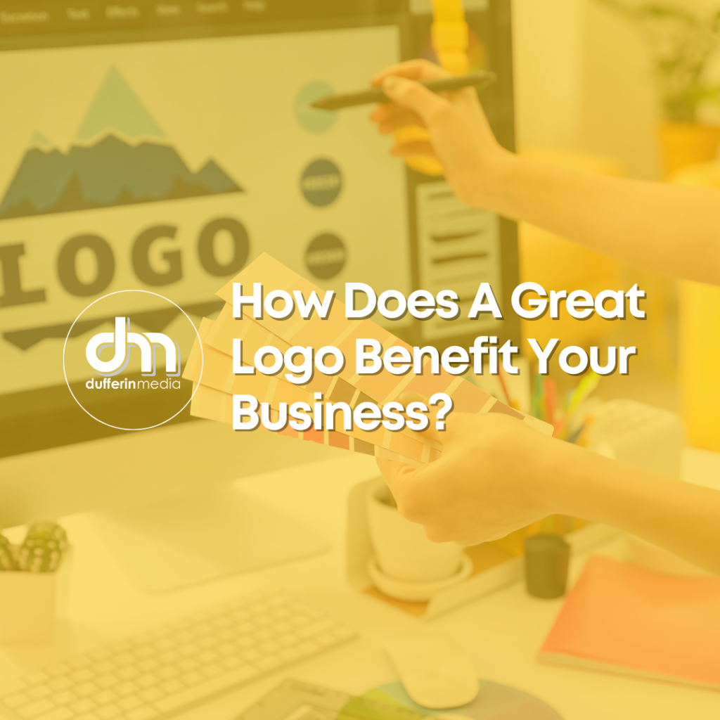 Background of office setting + designing logo | How Does a Great Logo Benefit Your Business? | BLOG POST | Dufferin Media